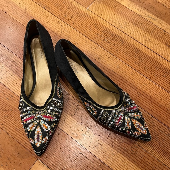 Go Max Multi Color Sequin Woven black Wedgies size 10 - Picture 3 of 8